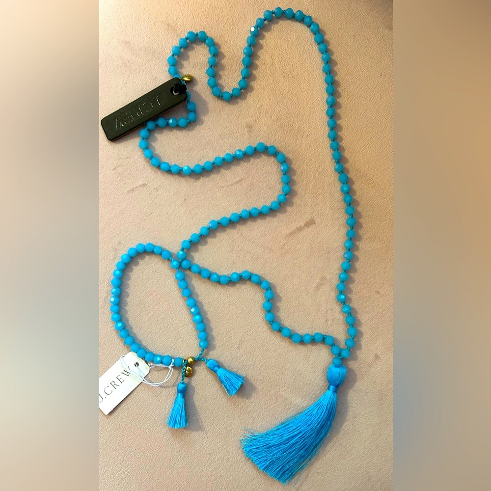 J Crew glass beaded tassel necklace with matching bracelet